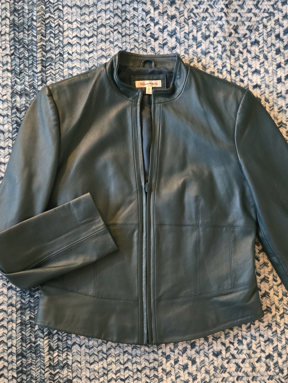 Vintage Yvonne Marie Genuine Lamb Leather Cropped Jacket - Teal Green Size 6